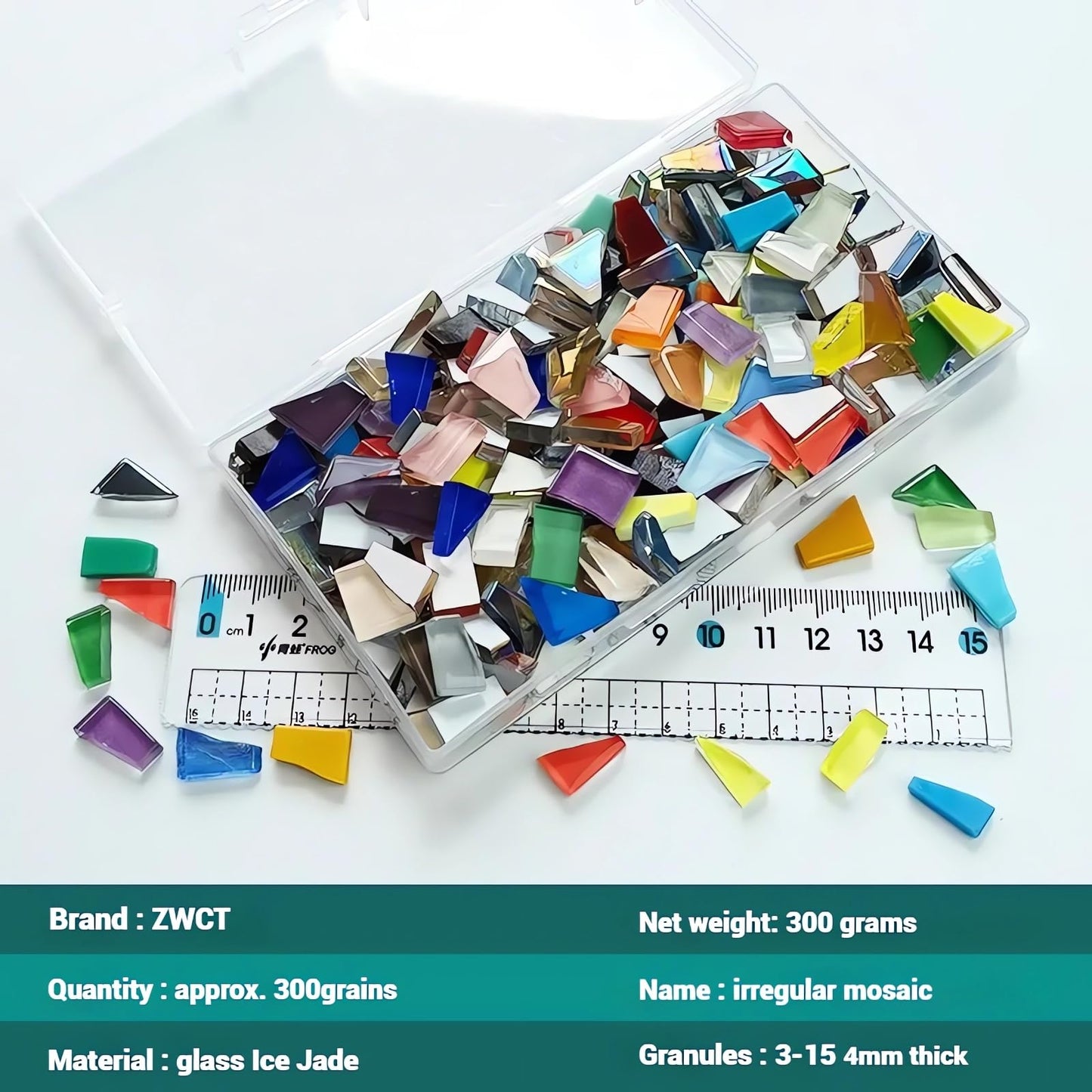 ZWCT Silver Mixed Irregular Mosaic Glass Mosaic Tiles Pieces, 300g Mosaic DIY Set Adult Mosaic Set, Mosaic Craft Supplies Mosaic Making Supplies