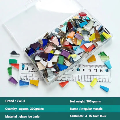 ZWCT Silver Mixed Irregular Mosaic Glass Mosaic Tiles Pieces, 300g Mosaic DIY Set Adult Mosaic Set, Mosaic Craft Supplies Mosaic Making Supplies