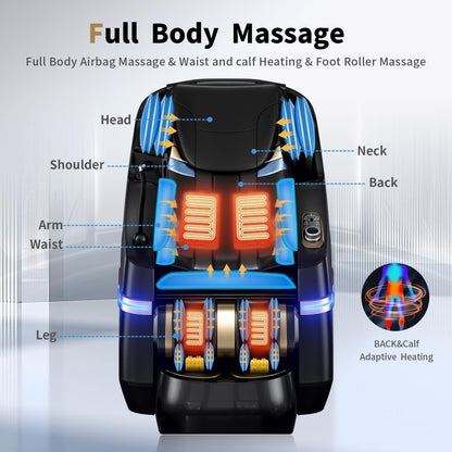 Full Body Zero Gravity Massage Chair, 51'' SL Track with 3 Levels Zero Gravity & Body Scan, 20 Auto Massage Programs, 3D Shiatsu Deep Tissue Massage, Foot Rollers, Airbag, Heating, Yoga Stretch