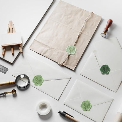 Conelist 50 Pcs Sage Green Wax Seal Stickers for Wedding Invitation Envelope Eucalyptus Self-Adhesive Stickers for Invitation Cards, Gift Wrapping, Party Menu Decor