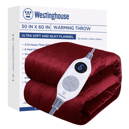 Westinghouse Electric Blanket Heated Throw, Super Cozy Soft Flannel 50"" x 60"" Heated Throw with 6 Fast Heating Levels & 2-10 Auto-Off, Machine Washable, ETL&FCC Certification, Navy Blue