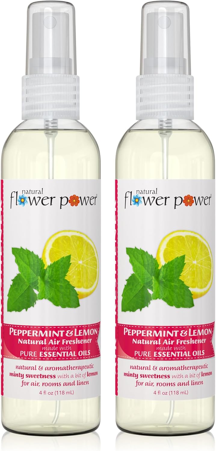 Peppermint & Lemon Air Freshener Spray, 4 Fl Oz, Pack of 2, Plant-Based Odor Eliminator, Cruelty-Free Room Spray