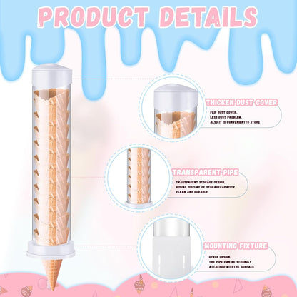 2 16'' 3'' 2 Tioncy Pcs Ice Cream Cone Dispenser Waffle Cones Holder L x Dia with Gaskets for Ice Cream Wall Mount