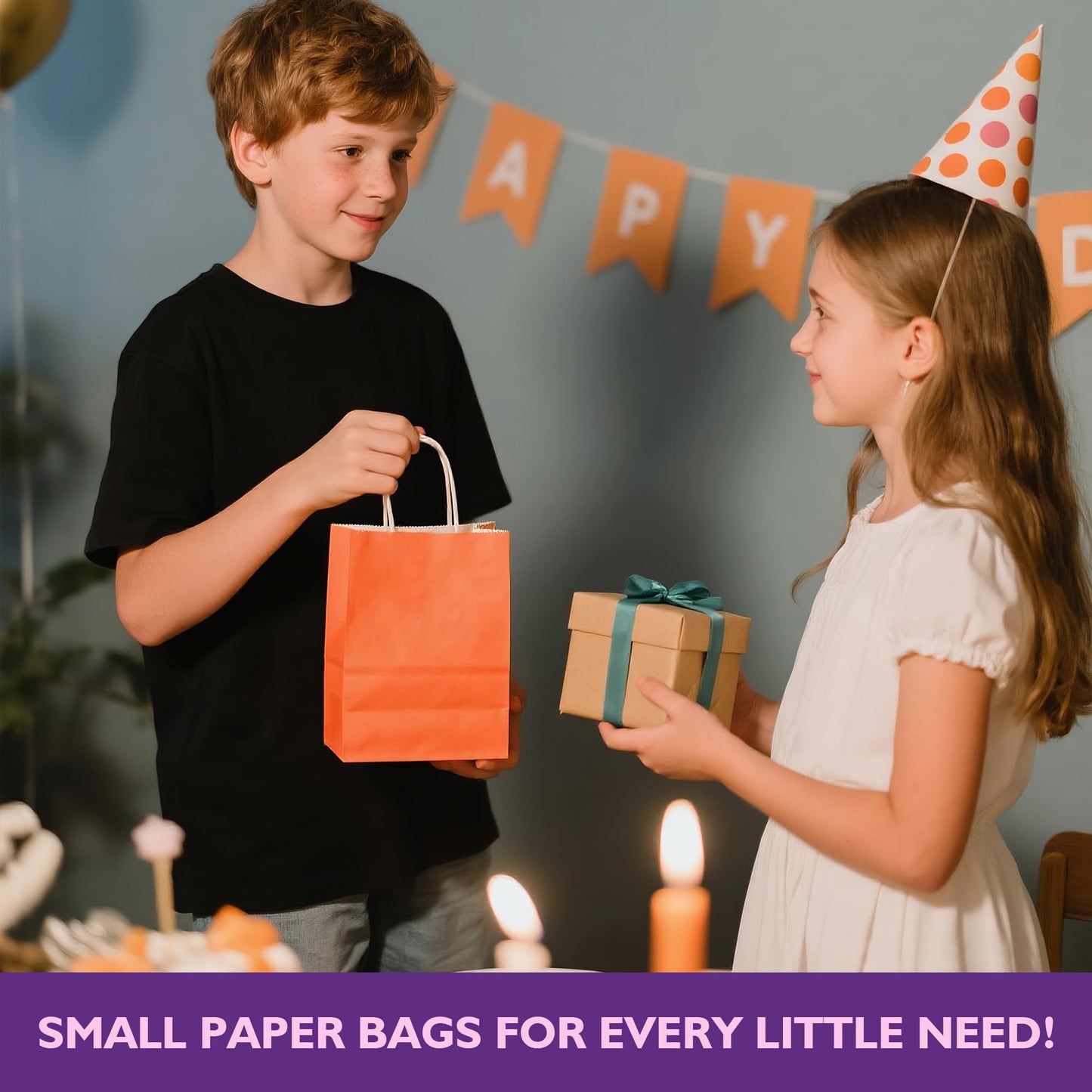 32 Pack Paper Gift Bags with Handles, 5.8"×3.2"×8.25" Party Favor Bags, Small Goodie Bags Bulk for Birthday, Crafts, Wedding, Party Supplies (Halloween Orange)