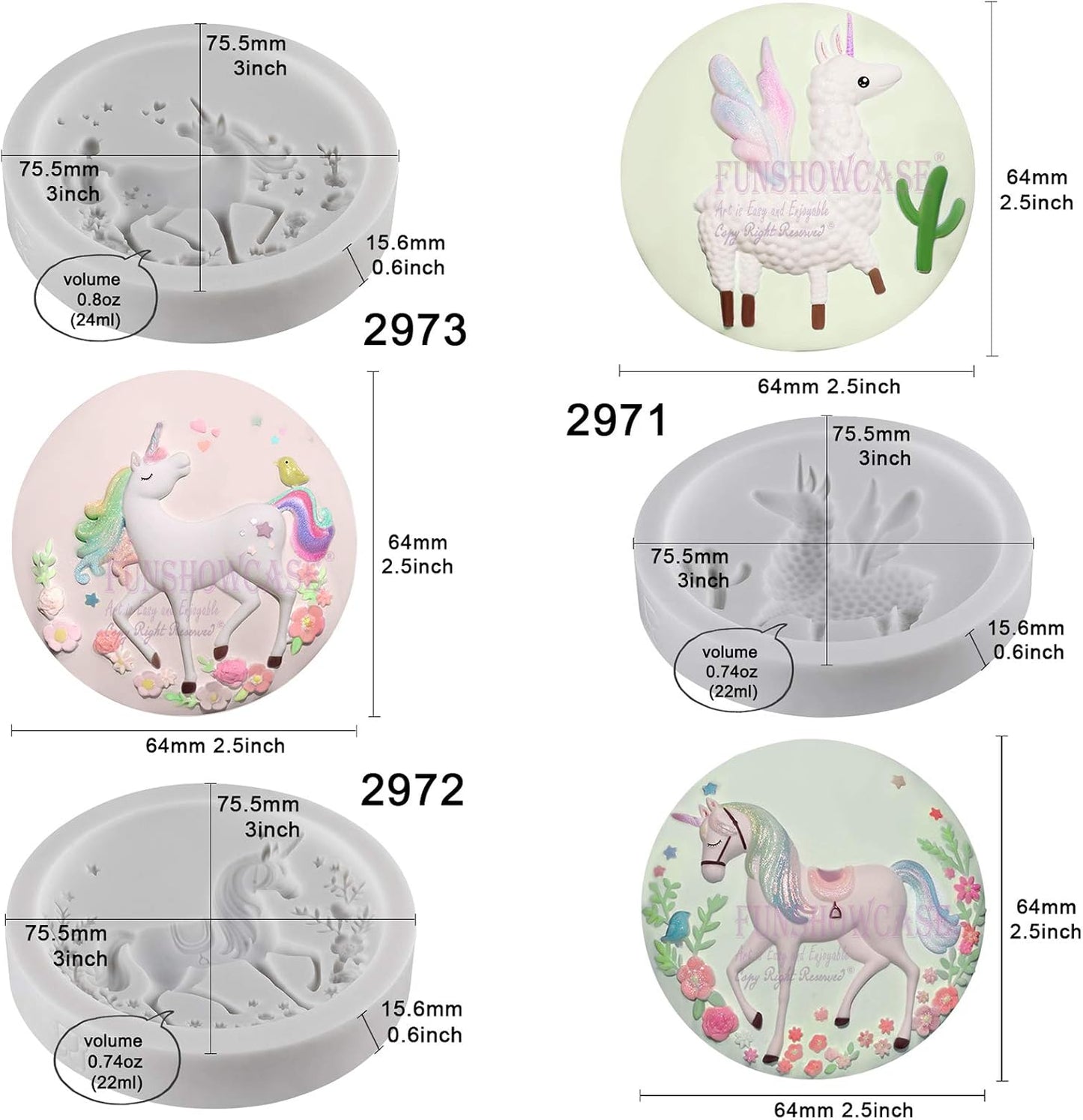 FUNSHOWCASE Unicorn Llama Fondant Silicone Molds Set for Cake Decorating, Cupcake Topper, Chocolate, Epoxy Resin