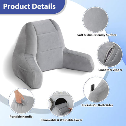 18in, IASEAHK Reading Pillows for Sitting in Bed Adult, Back Pillow for Bed Sitting Up, Backrest Pillows with Shredded