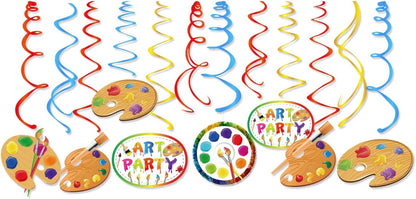 30Ct Art Hanging Swirl Decorations, Sip n Paint Party Supplies, Little Painting Artist Birthday Theme Decor
