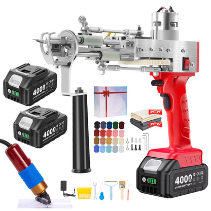 BESGEER Cordless Rug Tufting Gun with Carpet Trimmer Kit, Tufting Gun Starter Kit with 2pcs 4.0Ah Batteries，2 in 1 Cut Pile and Loop Pile Tufting Gun