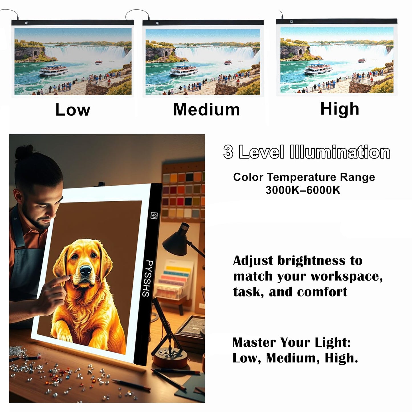 Large A2 LED Light Pad for Diamond Art Painting & Tracing, USB-Powered Light Board with 3 Brightness Levels - Includes Clips & Painting DIY Tools Kit