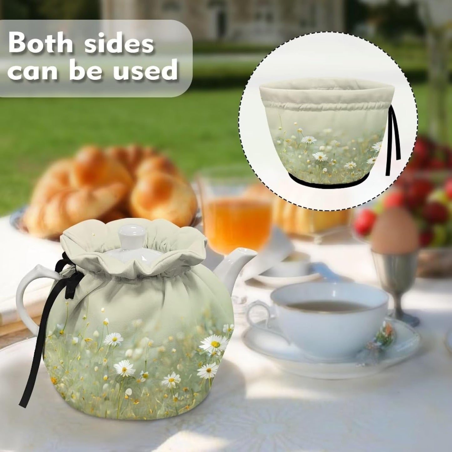 Tea Pot Cover, Insulated Tea Cozy, Teapot Dust Cover, Warming Tea Kettle Quilt, Home Kitchen Decoration (Daisy Floral