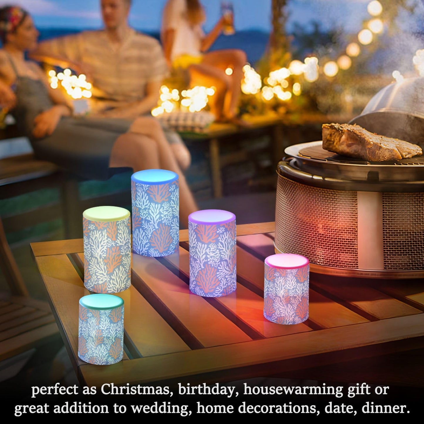 zyrtty 2 Pack Plastic Flameless Candles Coral Pattern Battery Operated with Remote and Timer Real Wax LED Flickering Pillar Candles Set Window Christmas Holiday Decor
