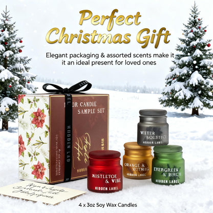 Christmas Candle Set, 4 Pack Holiday Candle Gifts, Natural Candles Non Toxic with Holiday Scents, Xmas Gift for Women, Scents of Christmas Mistletoe Wine,Winter Solstice,Evergreen Birch,Orange Nutmeg
