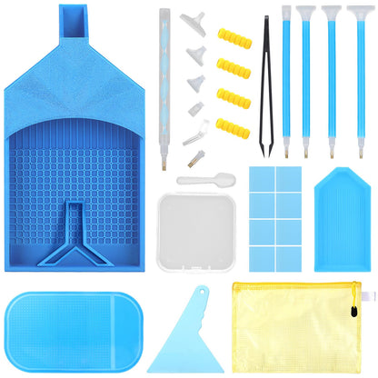 MUNORIAY 31Pcs Diamond Painting Accessories,Diamond Art Tray with Lid,Diamond Painting Tools with Anti-Slip Sticky Mat & Painting Pens,Diamond Art Accessories Organizer for Diamond Art Kit for Adults