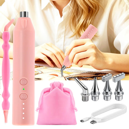 Electric Diamond Painting Pen with Light, Cordless Diamond Art Vacuum Pen no Wax Needed, Rechargeable Diamond Art Pen, Steel Screw Multi-placer, 3-Speed, Diamond Art Accessories with Cutter (Pink)
