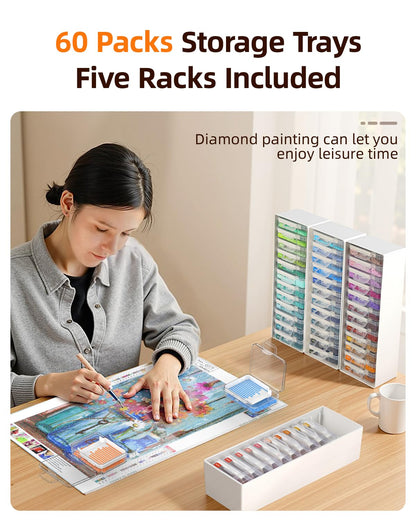 Redtwo 60pcs Diamond Painting Storage Containers Trays with Two Layers, 3-in-1 Diamond Painting Trays with Lids, Diamond Art Accessories, Diamond Art Drills Storage & Line-Up