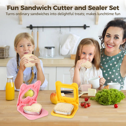 3 PCS Sandwich Cutter and Sealer Set, Stainless Steel Sandwich Mold for Youngster Lunch, Crustless Bread and Cookie Cutter Shapes, Square, Car, and Heart Design for Bento Box, Picnic