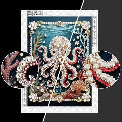 Kulvci Octopus DIY 5D Pearl Painting Kit, Diamond Painting Kit for Adults Beginner, Bead Art Kits All-Pearl Dot Painting for Wall Decor, Creative Stress Relief Gift Home Decor,12 × 16 inch