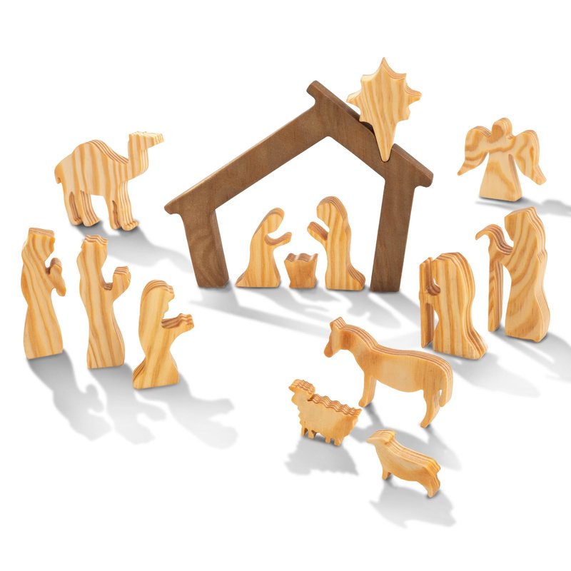 Wooden Nativity Set – Nativity sets & figures | Xmas nativity set – christian christmas decor – Christmas Décor 2025 – Natural Solid Wood Tabletop – Xmas christian set