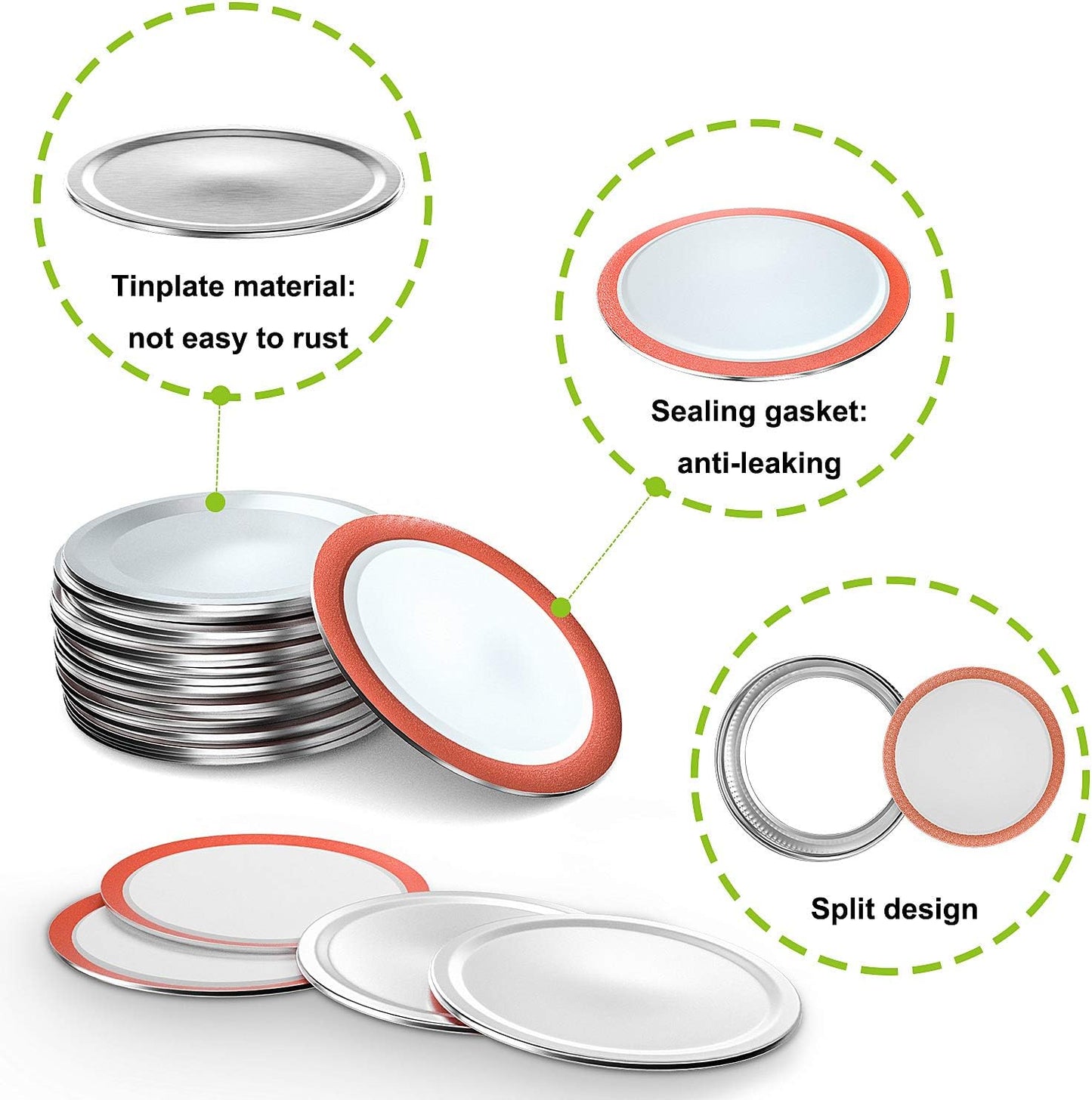 Mason Jar Lids Regular Mouth Canning Lid for Ball, Kerr Jars - 24-Count Split-Type with Airtight Seal