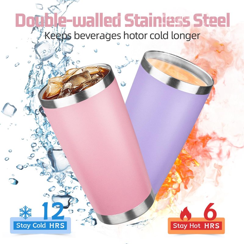 YEBTS Life 20 oz Tumbler with Lids and Straws, Stainless Steel Insulated Travel Coffee Mug, Double Wall Vacuum Insulated Tumblers, Powder Coated Coffee Tumbler for Cold & Hot Drinks (Pink)