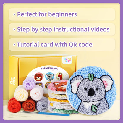 punch needle kit-6,embroidery kit for beginners,punch needle kits adults beginner,needles, curved scissors, a tool storage box, yarn, easy-to-follow instructions, and tutorial videos(6 animal coaster)