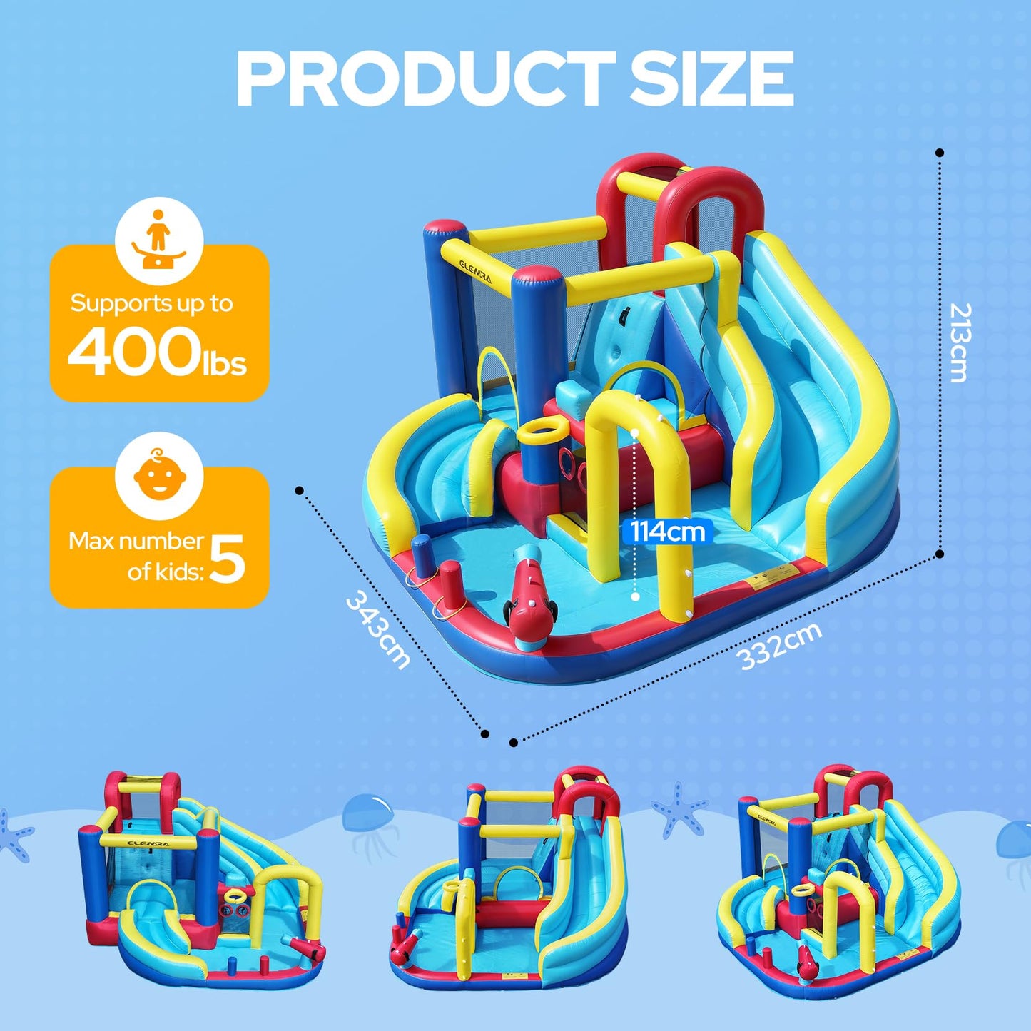 ELEMARA 10 in 1 Inflatable Water Slide Bounce House, Inflatable Bounce House with Blower, Dual Slides & Climbing Walls & Ring-toss Game & 2 Water Guns, Splash Pool, Blow up Water Slide with Blower