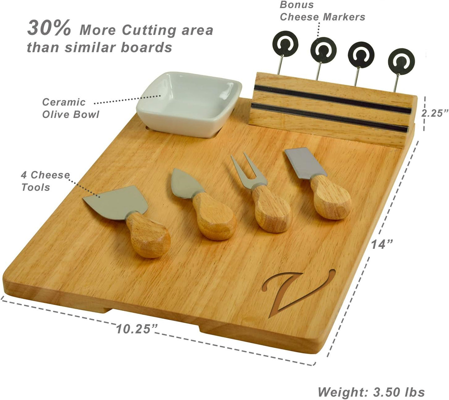 Monogrammed 4 Picnic at Ascot Personalized Laser Engraved Hardwood Board for Cheese & Appetizers - Includes Cheese