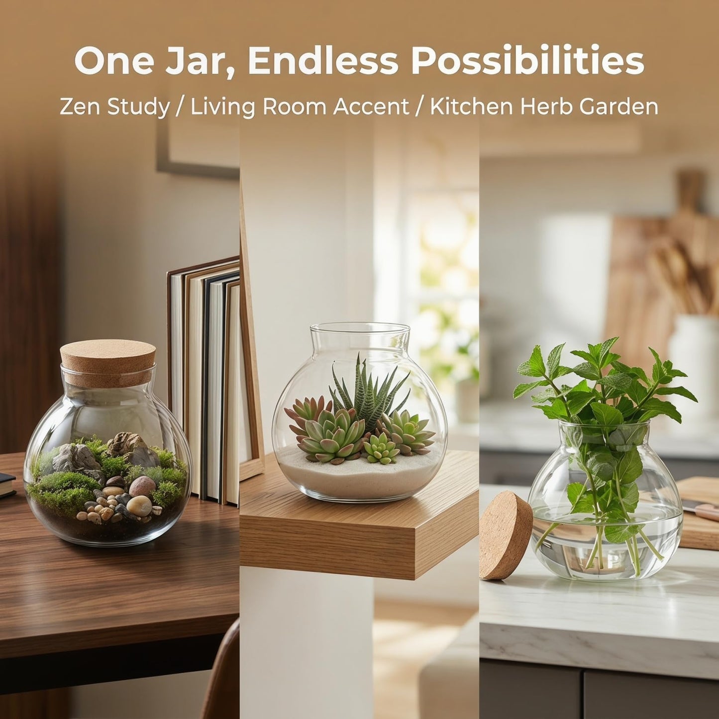 Glass Terrarium Bottle with Cork Lid, Round Jar for Micro Landscape DIY Plant Terrarium Moss Crafts Home Decor Kitchen Storage Container, 5.90X6.29X5.90 Inch
