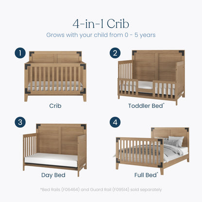 Child Craft Lucas Design 4-in-1 Convertible Baby Crib Nursery Furniture Set - Baby Bed, Toddler Bed and Full Size Bed, 3 Adjustable Mattress Positions, Real Wood, Baby Safe Finish (Nutmeg)