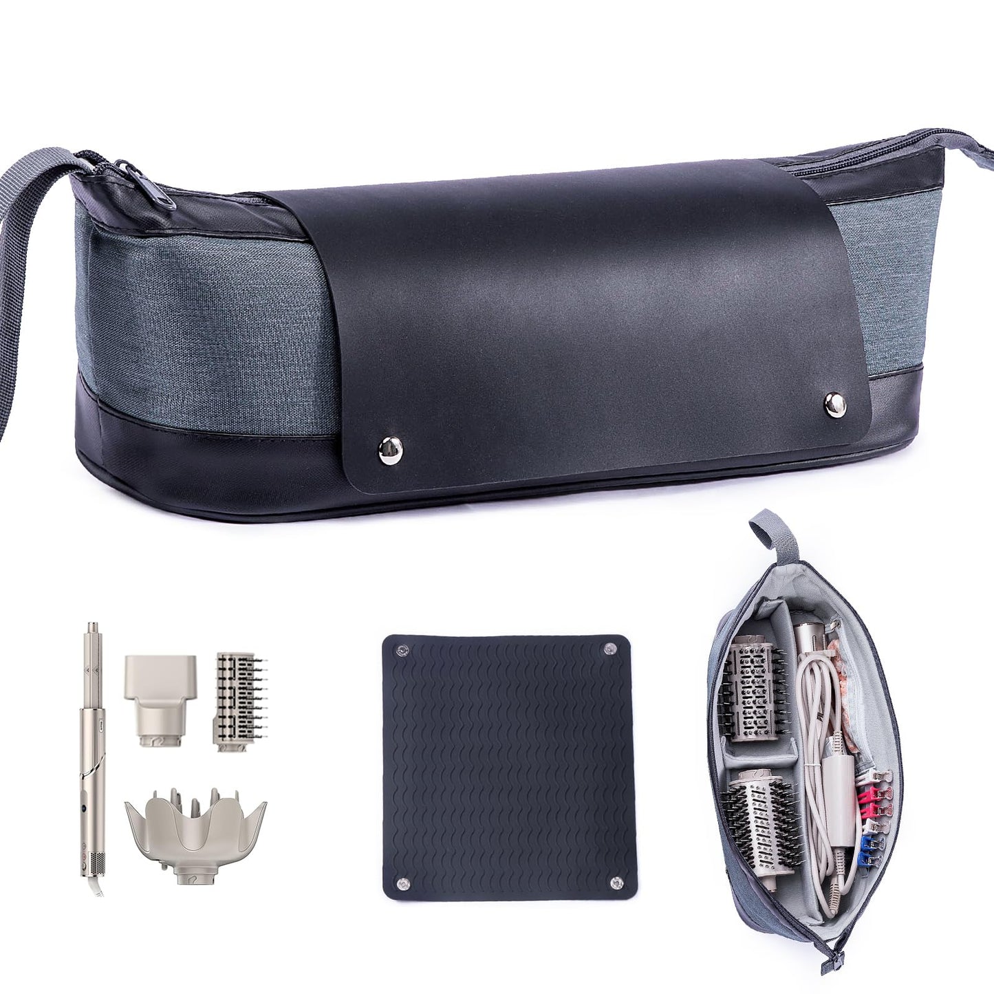 Large Hair Tools Travel Bag with Iron Mat - 2in1 Hair Tools Organizer for Hair Dryer Brush, Flat Irons, Straighteners, Curling Irons, Hair Bag, Makeup Bag, Cosmetic Bag for Travel Essentials