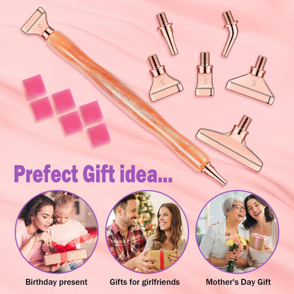 Snewvie Diamond Painting Pen Accessories Tools Set,3PCS Glitter Diamond Art Pen and 12Pcs Rosegold Metal Screw Thread Multi Placer Tips,Resin Diamond Painting Drill Pens for DIY Diamond Art