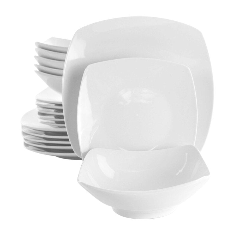 Elama White Porcelain Dish Dinnerware Set, 18 Piece, Newman