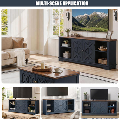 LIVILAND Rustic TV Stand for 70 Inch TV, Entertainment Center with Storage Cabinets and Adjustable Shelves, Farmhouse Media Console Table for Living Room, Bedroom (Navy)