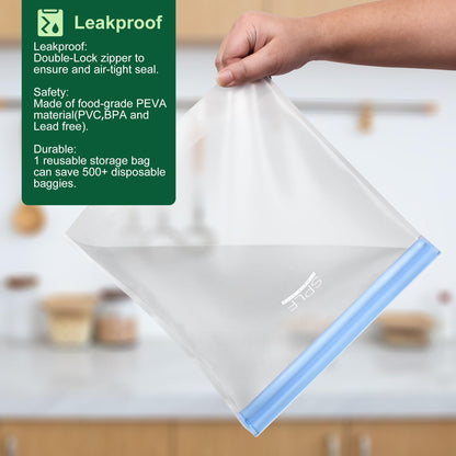 SPLF 10 Pack Stand-Up Reusable Food Storage Bags Dishwasher Safe, BPA Free Reusable Freezer Bags, Extra Thick Leakproof for Meal Prep, Sandwich, Bread, Veggies - 3 Gallon 4 Quart 3 Snack