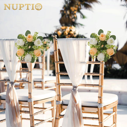NUPTIO Small Flower Rings for Centerpieces: 9.05 Inch Champagne & White Candle Wreath for Wedding Party Christmas Table Decorations - Spring Summer Front Door Porch Decor 2 Pcs