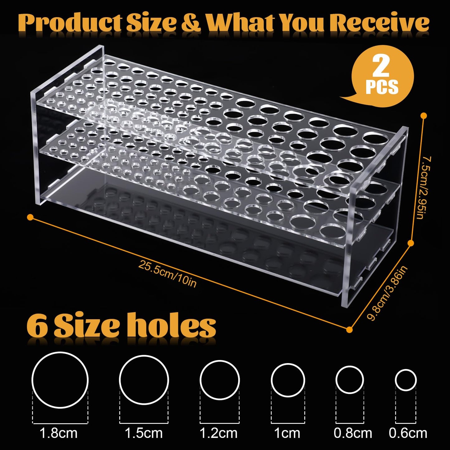Novabright 2 Pack 105 Holes Acrylic Paint Brush Holder Organizer, Clear Pen Display Stand Rack Detachable Makeup Brush Holder for Pencils Artist Desk, Easy Assembly Art Supplies Storage
