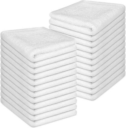 24 Pack 100% 12x12 Inch Cotton Wash Cloth, Highly Absorbent and Soft Feel Fingertip Towels, Machine Washable Washcloths