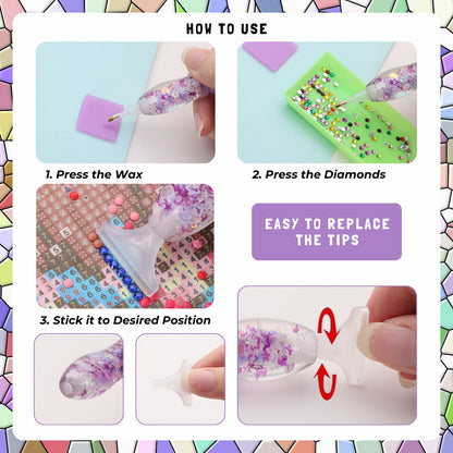 FOVIUPET 20pcs Diamond Painting Art Drill Pen Set, Resin Luminous 5D Point Drill Pen Tools with Metal/Resin Tips, Cross Stitch Diamond Rhinestone Beads Picker DIY Nail Art Embroidery Tools (Purple)