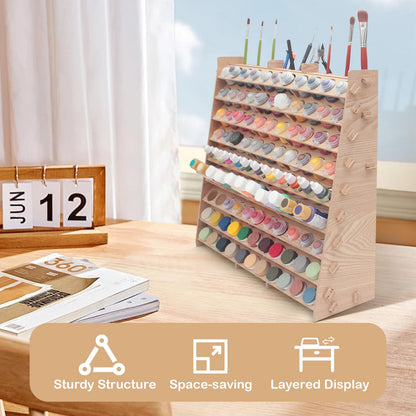 ARFETIGO Extra Large Wooden 9-Tiers 99 Bottles' Capacity Wooden Paint Organizer & Paint Brush Rack for Acrylic OIL Craft Hobby Mini Model Painting Organizer for Artists (Vertical)
