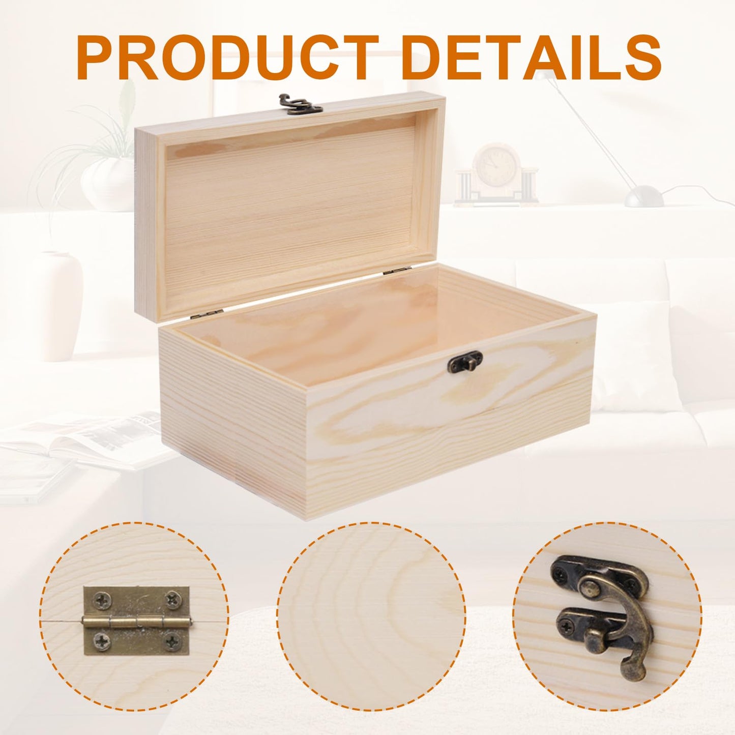 Voittozege 8 Pack Unfinished Wooden Box for Crafts, 6 X 4 X 2 Inch Small Wooden Jewelry Keepsake Boxes Natural Unfinished Box with Hinged Lid and Front Clasps Treasure Gift Storage Boxes for DIY Craft