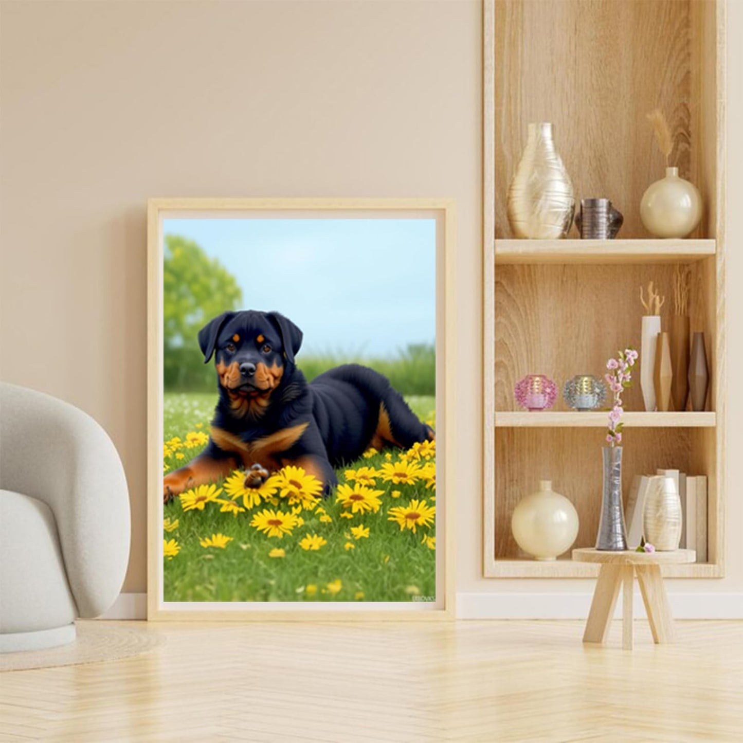 UIBDVKS Rottweiler Dog Diamond Painting Kits, Dogs in The Grass 5D Round Diamond Embroidery for Adults Interactive, for Wall Decor Bathroom Decor or Gift for Friends 12x16 Inch