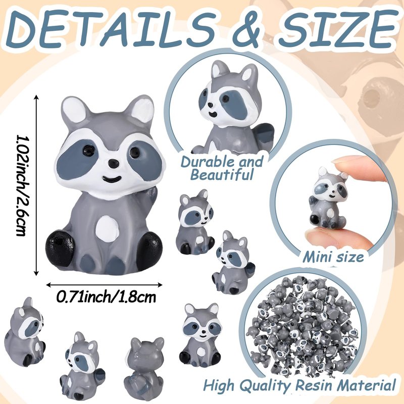 Seenelling 50 Pcs Mini Raccoon Figurine Bulk Resin Miniature Tiny Animals Figures Small Little Cute Raccoon Home Decor for Cabin Lodge Rustic Cake Toppers Desktop Home Decor(Sit)