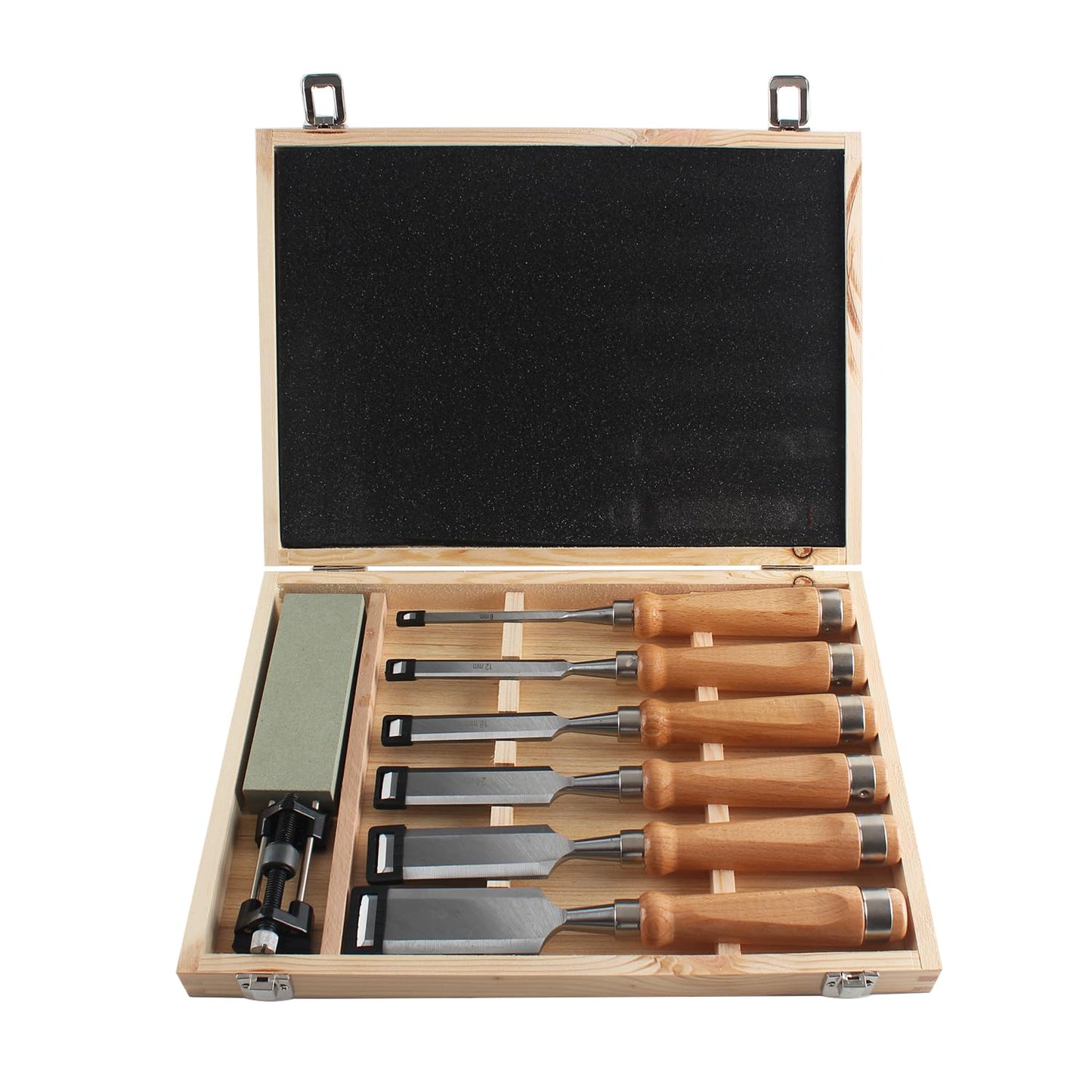 HODYANN 8 Pieces Wood Chisel Tool Sets, 11.4in Woodworking Carving Chisel Kit with Honing Guide, Sharpening Stone and Wooden Case
