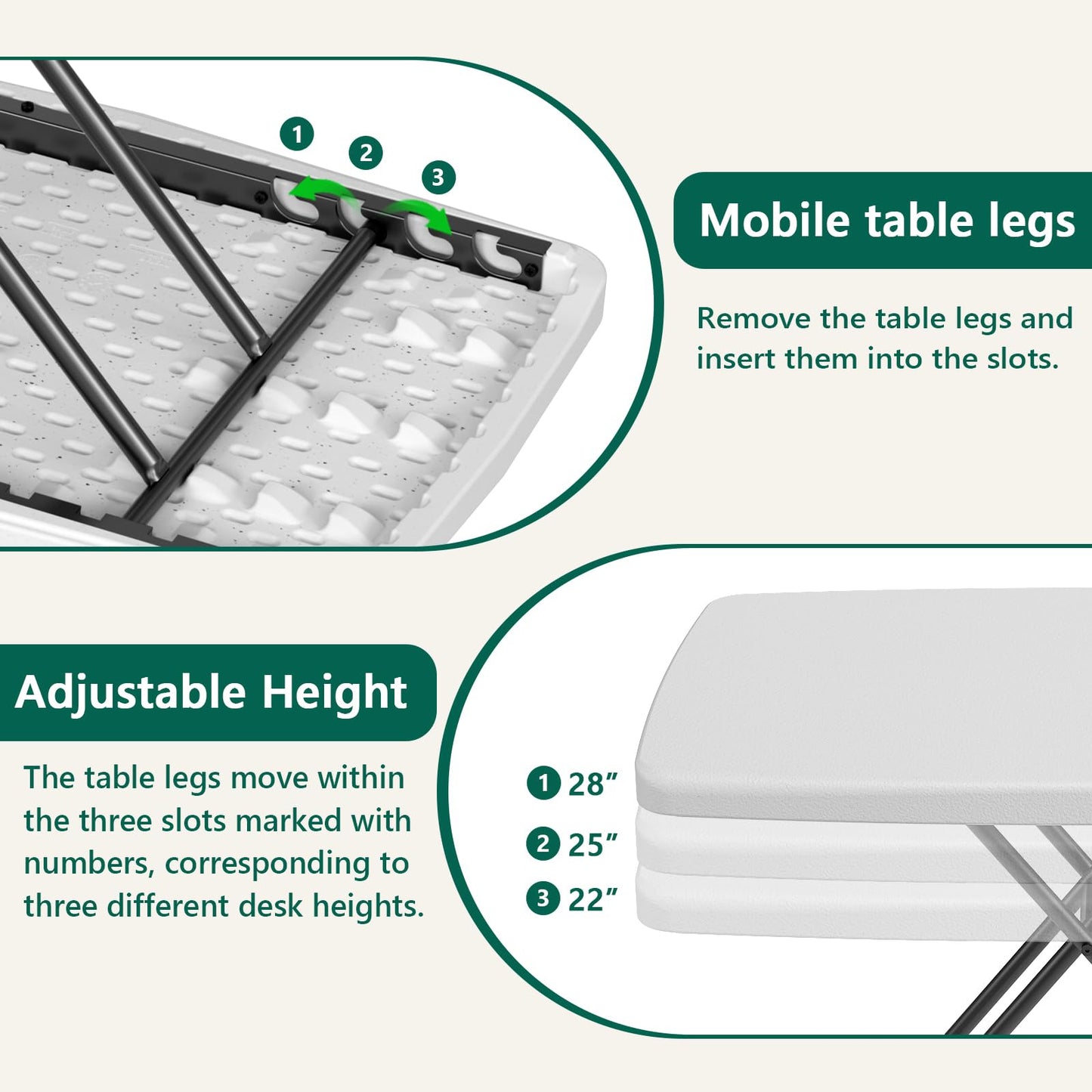 MAKE CHANGES Folding Table 30 Inch - Small Desk Adjustable Height TV Tray for Laptop, Couch, Camping - Heavy Duty Utility Foldable Table for Small Spaces, No Assembly Required, White Granite