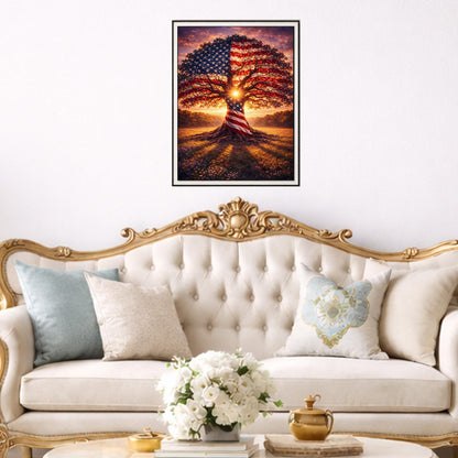 IOHEFY Diamond Painting Kits for Adults 12x16 Inch American Flag Tree of Life Full Drill Acrylic Rhinestone DIY Art Patriotic 4th of July Independence Day Veterans Wall Decor Gift Beginners