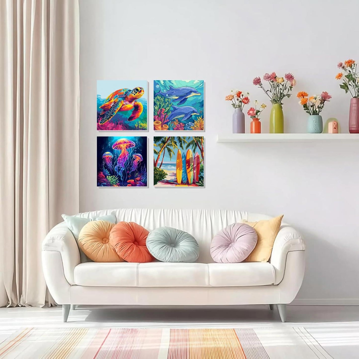 Diamond Painting Kits for Kid - 4 Pack Beach Tortoise Dolphin Jellyfish DIY 5D Animals Diamond Art Kits Full Drill Diamond Dots Paintings with Diamonds Gem Art and Crafts Home Decor Gifts 7.8X7.8 inch