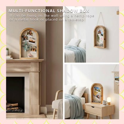 WLZGDFB Shadow Box Frame with Clear Acrylic Door, Removable Shelves & Linen Back - Large Display Case Picture Frame for Wall or Tabletop - Memory Box for Wedding Bouquet, Photos, Medals, Memorabilia
