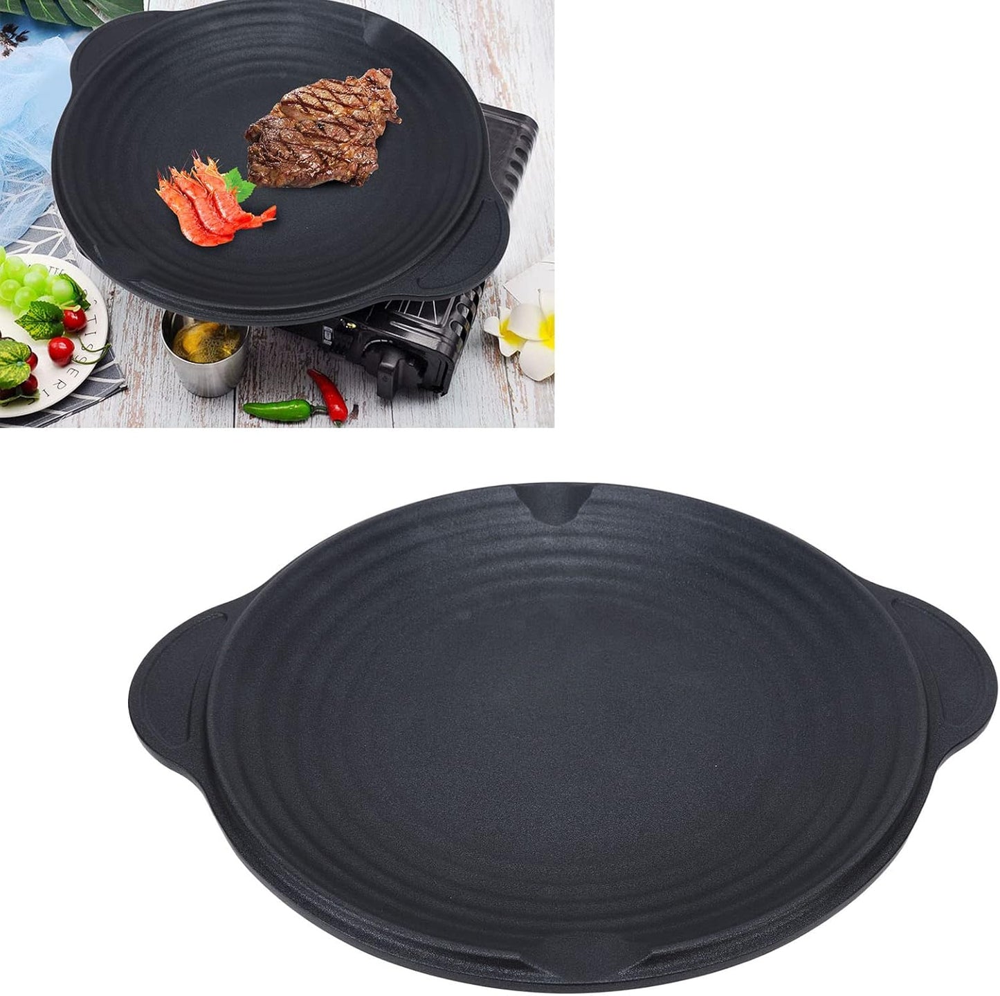 Korean BBQ Grill, Cast Iron Round Non Stick Grill Plate for Induction Cooktop and Stove