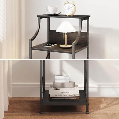 3-Tier HOMEKOKO Side Table, Small End Table for Living Room, Bedroom, Retro Design Metal-Wood End Table, Industrial
