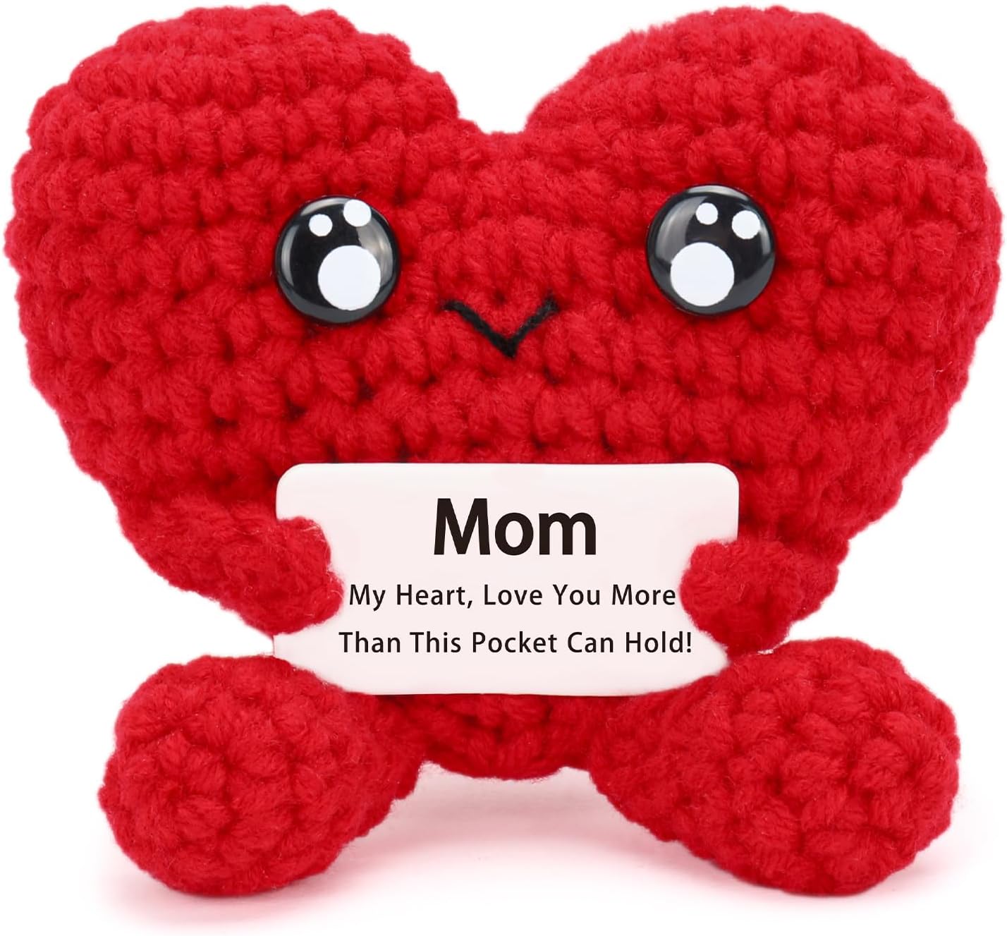 COZYMATE (HeartShape-Red2) Birthday Gifts for Mom - Pocket Hug Heart with Positive Emotional Card Handmade Crochet